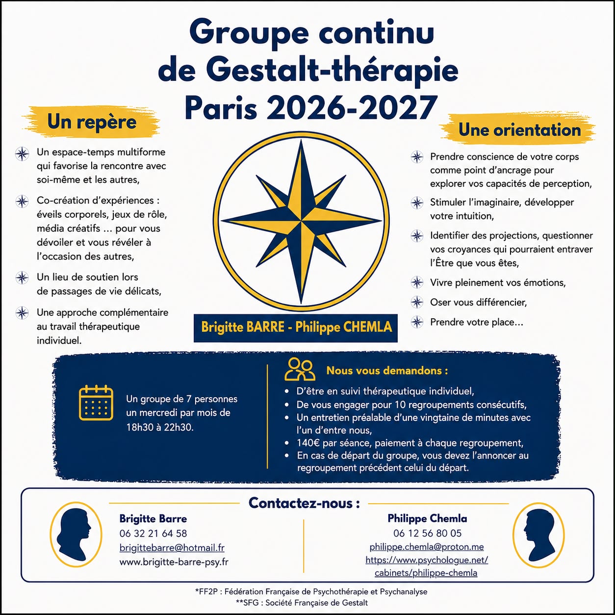 Groupe continu de Gestalt-thérapie à Paris animé par Brigitte Barre et Philippe Chemla